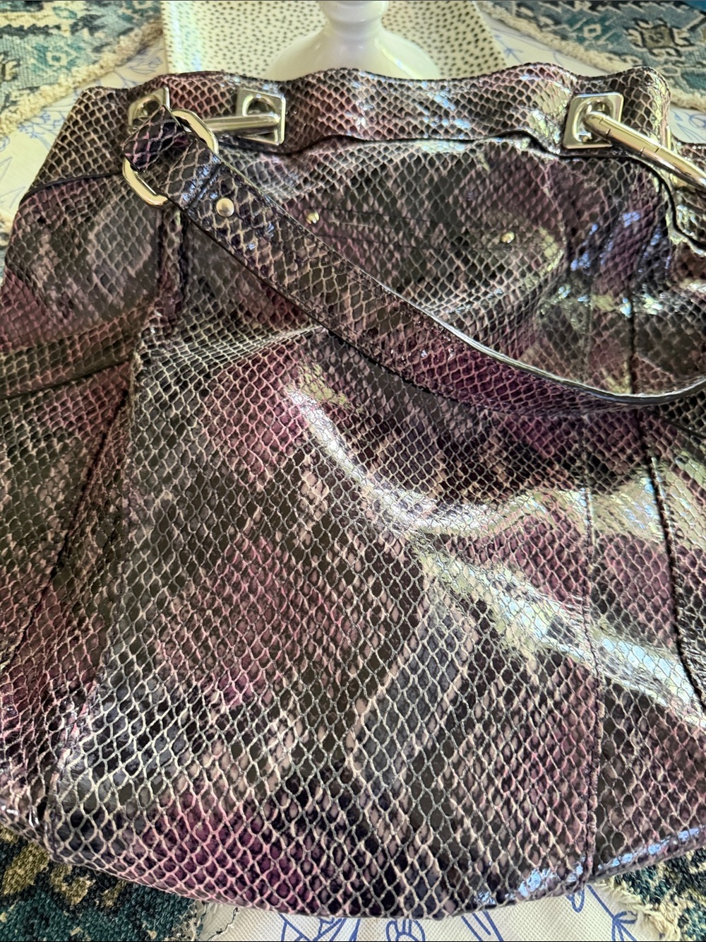 b. makowsky Purple and Black Snakeskin Tote Bag